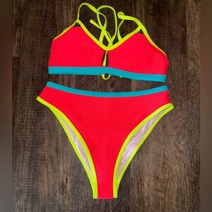 Vibrant Neon Coral Popvil Bikini Set